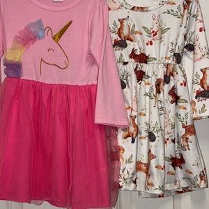 Bundle 4T dresses Pink Unicorn Tulle Dress & animal print dress